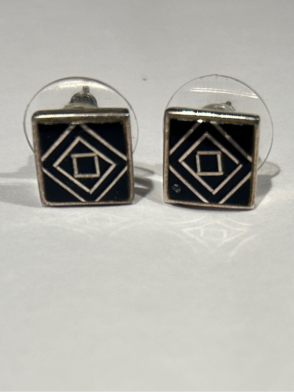 Sterling Silver Black Geometric Stud Earrings Square Artisan Modern Minimalist